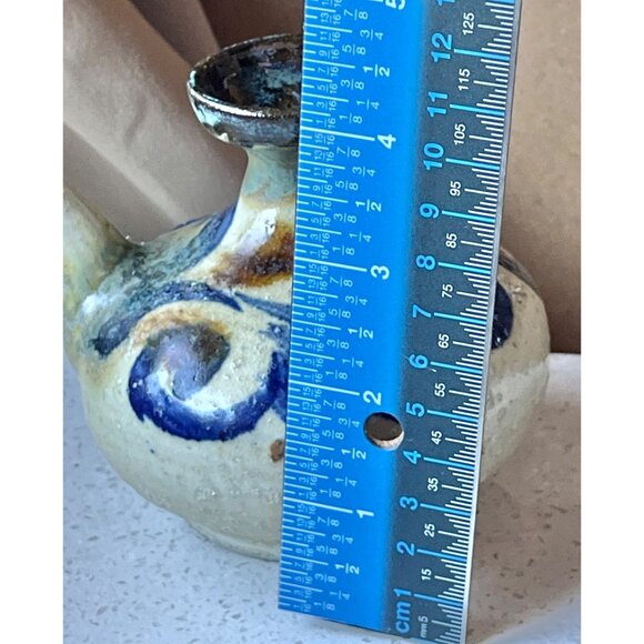 Saki Ceramic Pitcher Blue & Brown Swirl Design Hand Thrown Oil Vinegar Gift VTG - Picture 8 of 9